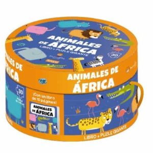 ANIMALES DE AFRICA. LIBRO + PUZLE GIGANTE (CAJAS REDONDAS)